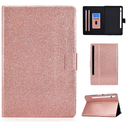 Glitter rose gold smart tablet folio case with snap-style flap and viewing stand