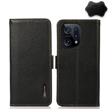 Genuine leather litchi phone case with side magnetic closure, black, flip style