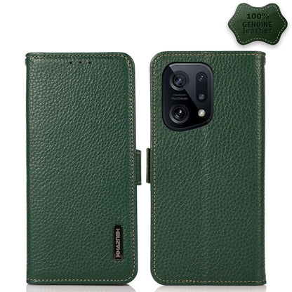 Genuine leather litchi phone case with side magnetic closure, green, flip style