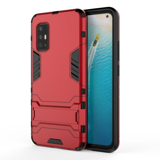 Red rugged shockproof phone case with raised edges and camera cutouts