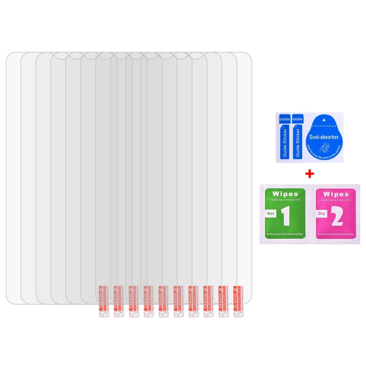10-pack tempered glass screen protectors with included cleaning wipes and cards