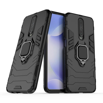 Black rugged protective phone case with magnetic ring holder, shockproof design