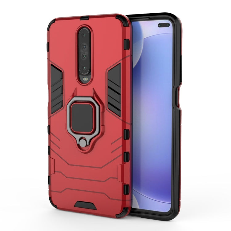 Red shockproof phone case with rugged TPU/PC armor and magnetic ring holder