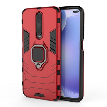 Red shockproof phone case with rugged TPU/PC armor and magnetic ring holder