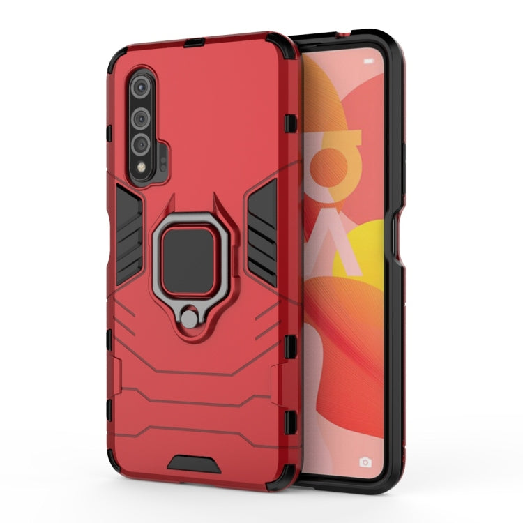 Shockproof protective phone case with magnetic ring holder, red, rugged texture