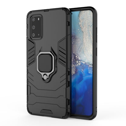 Shockproof protective phone case with magnetic ring holder, black, rugged back panel