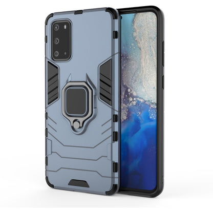 Shockproof phone case with magnetic ring holder, light blue hard shell with TPU edges