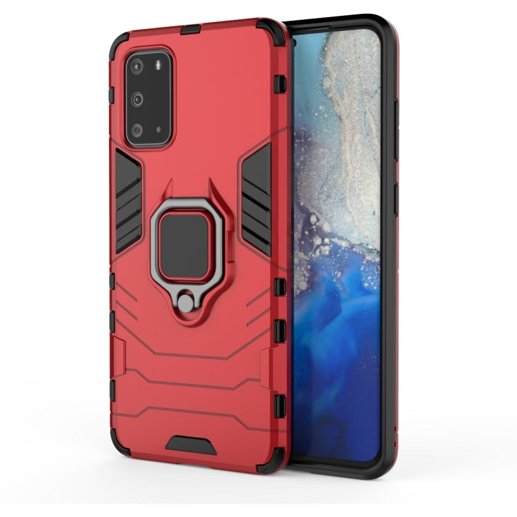 Shockproof protective phone case with magnetic ring holder, red, shock-absorbing corners