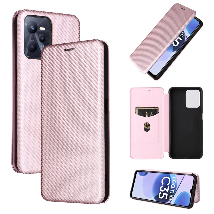 Pink carbon fiber texture magnetic flip phone case with camera cutout and side buttons