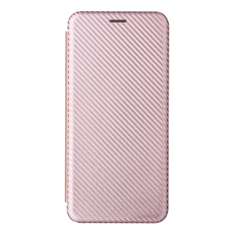 Pink carbon fiber texture magnetic flip phone case, front cover closed