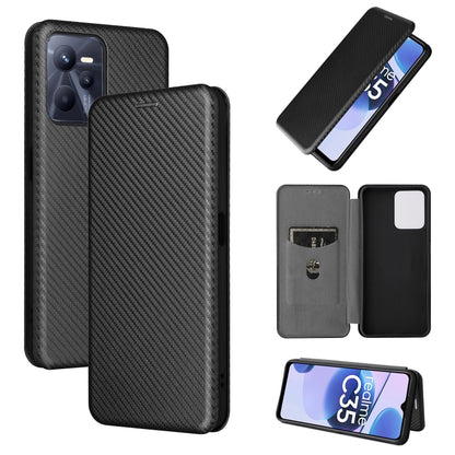 Black carbon fiber texture magnetic flip phone case with camera cutout and flip cover