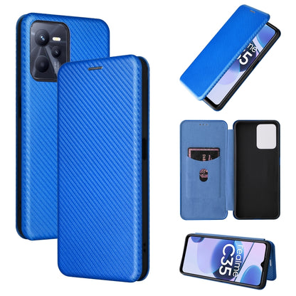 Blue carbon fiber texture magnetic flip phone case with camera cutout and flip cover