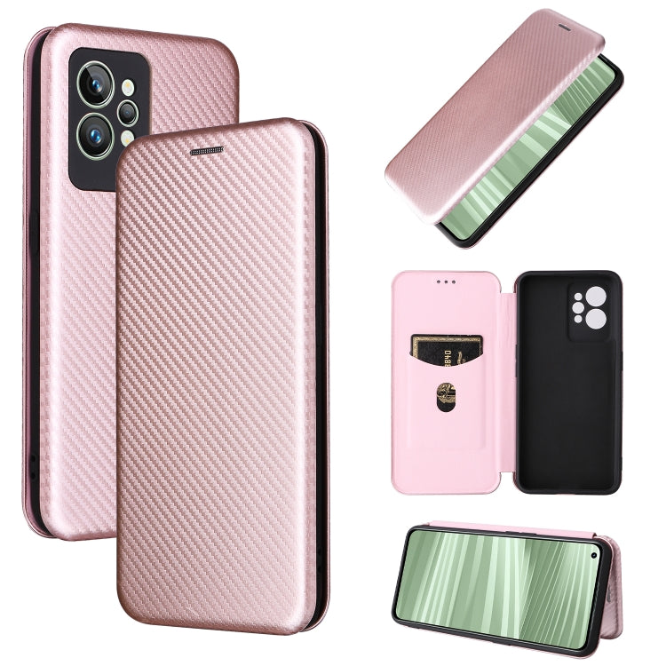 Pink carbon fiber texture magnetic flip phone case set with phone and screen view