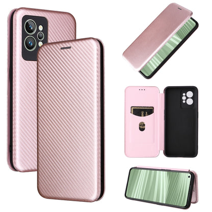 Pink carbon fiber texture magnetic flip phone case set with phone and screen view