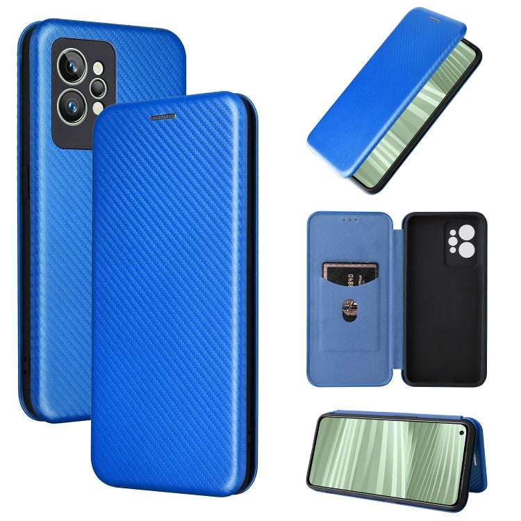 Blue carbon fiber texture magnetic flip phone case with wallet-style flap