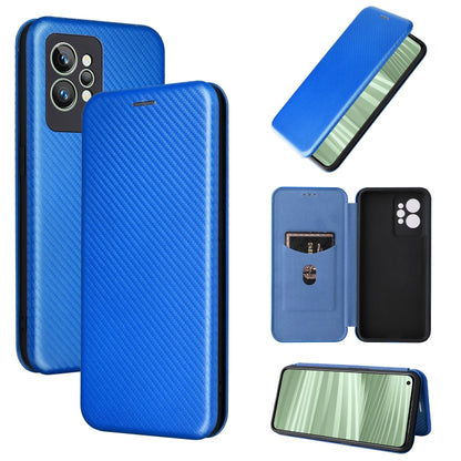 Blue carbon fiber texture magnetic flip phone case with wallet-style flap