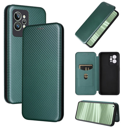 Dark green carbon fiber texture magnetic flip phone case, open and closed