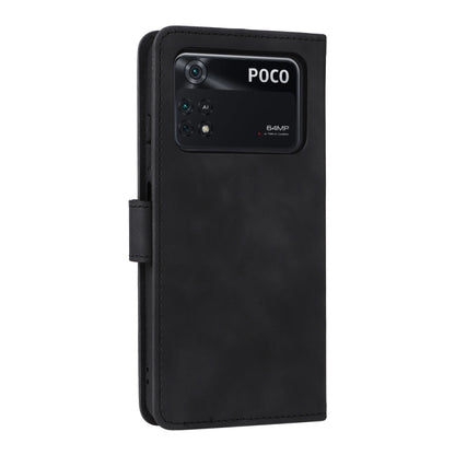 Black leather flip phone case with camera cutout and POCO logo on back panel