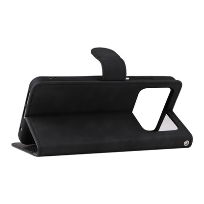 Black magnetic flip leather phone case opened as a landscape viewing stand