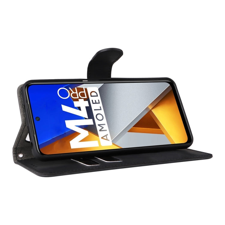 Black leather magnetic flip phone case propped up for landscape video viewing