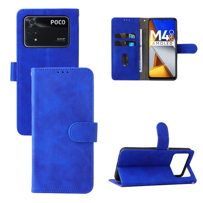 Blue magnetic flip leather phone case with card pocket and kickstand for POCO phone