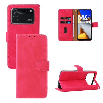 Rose red magnetic flip leather phone case with card pocket and kickstand for POCO phone