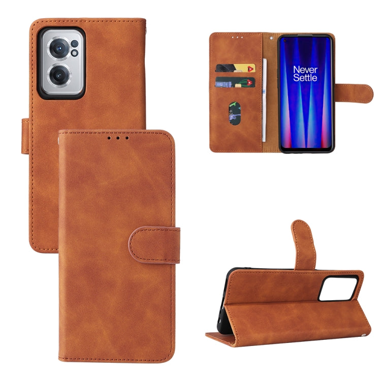 Brown leather magnetic flip phone case with card pocket and kickstand