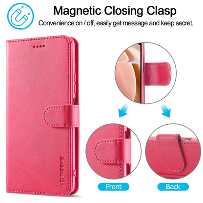 Pink leather folio phone case with magnetic clasp and front flap for secure closure