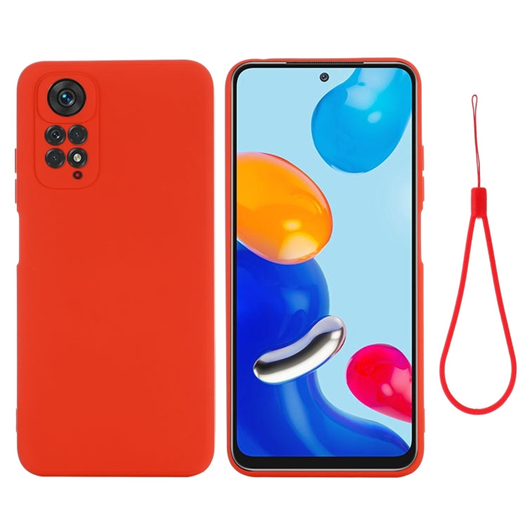 Red liquid silicone phone case with raised edges and lanyard strap