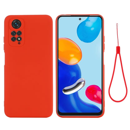 Red liquid silicone phone case with raised edges and lanyard strap
