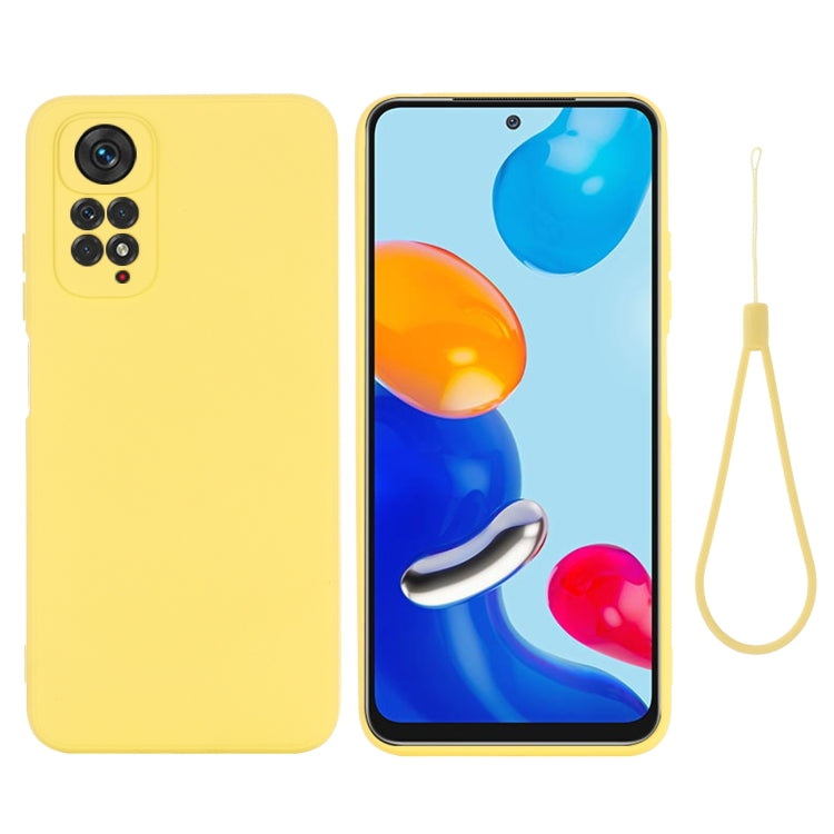Yellow liquid silicone phone case with camera cutouts and lanyard strap