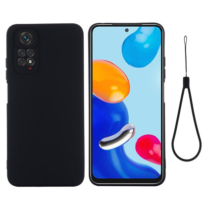 Black liquid silicone phone case with camera cutouts and lanyard strap