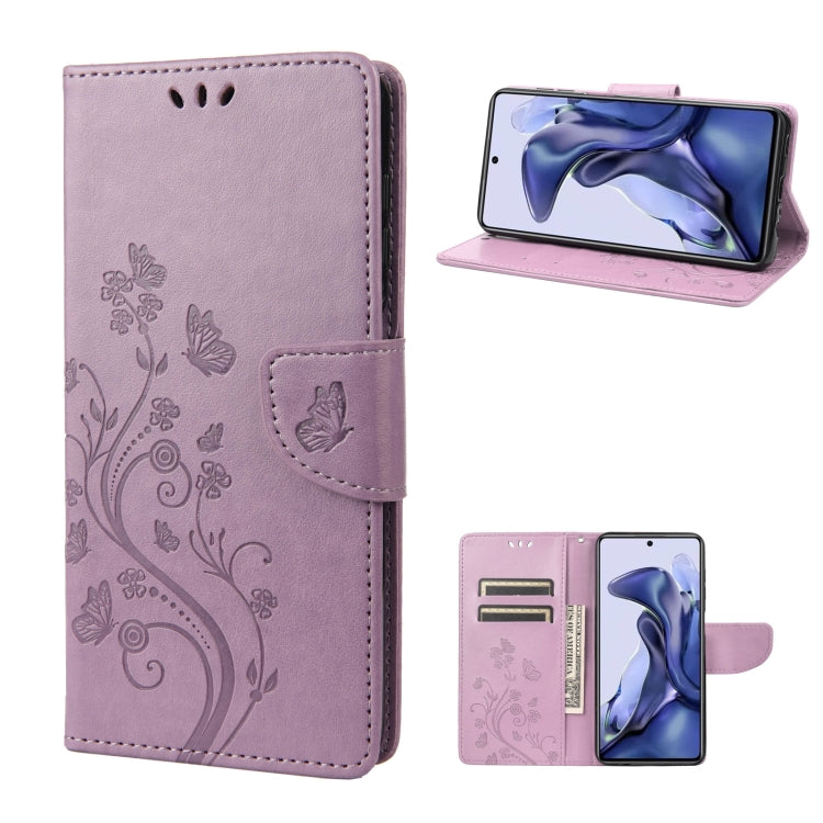Light purple embossed butterfly flip leather phone case with folio card slots