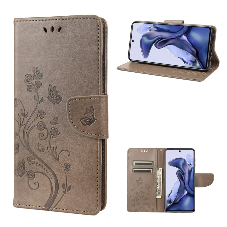Grey embossed butterfly flip leather phone case with folio card slots