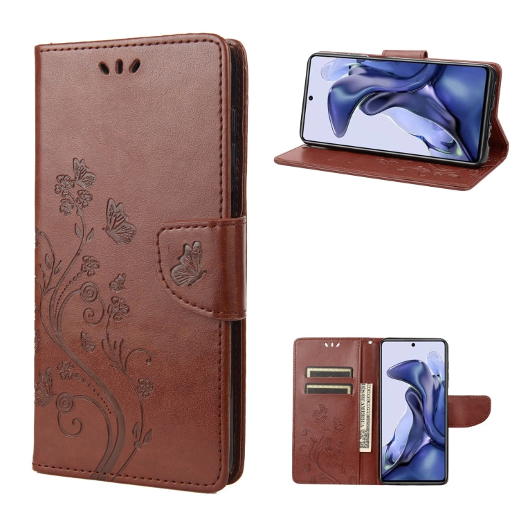 Brown embossed butterfly flip leather phone case with folio card slots