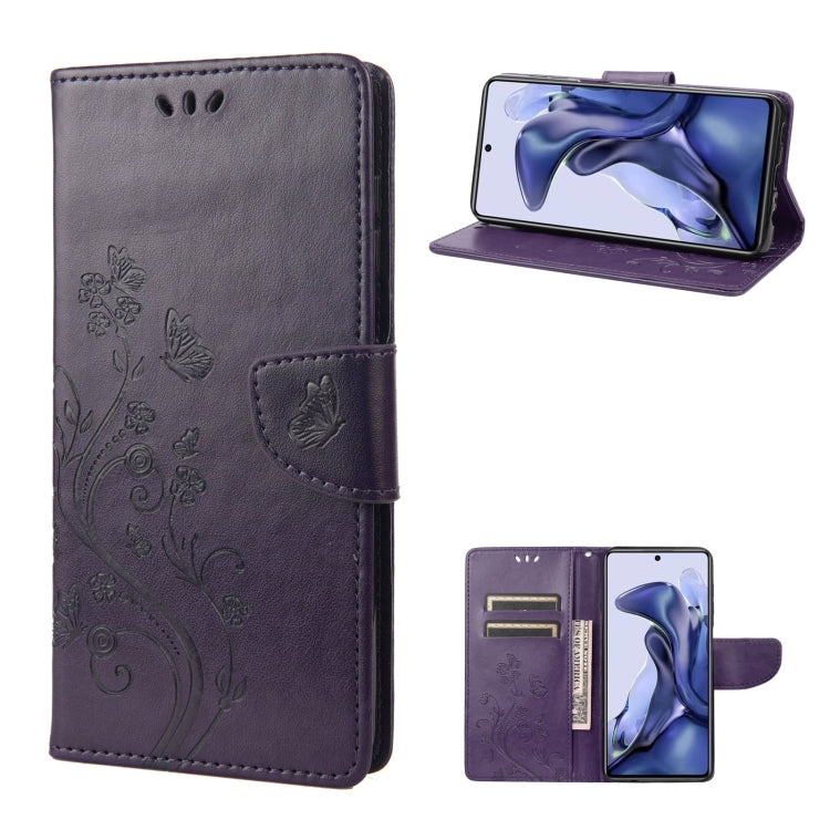 Dark purple embossed butterfly flip leather phone case with folio card slots