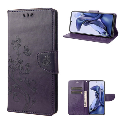 Dark purple embossed butterfly flip leather phone case with folio card slots