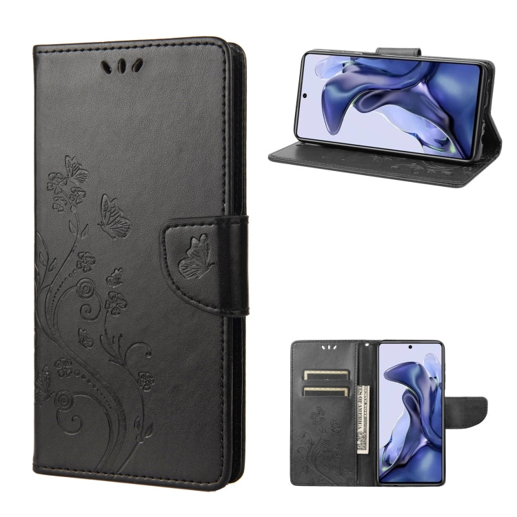 Black embossed butterfly flip leather phone case with folio card slots