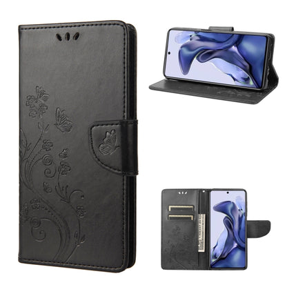 Black embossed butterfly flip leather phone case with folio card slots