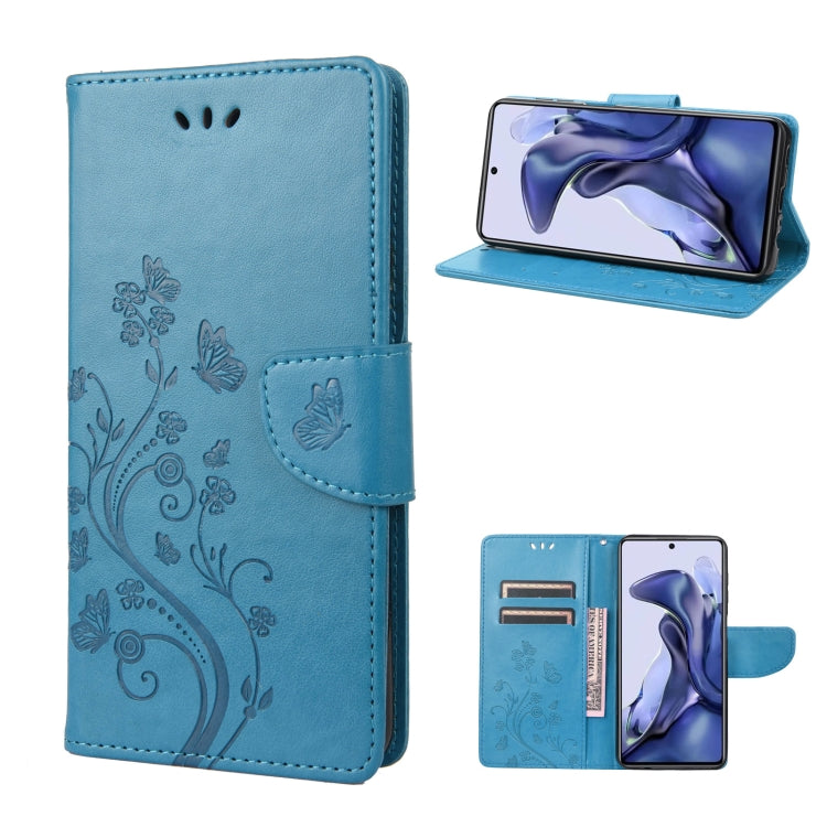 Blue embossed butterfly flip leather phone case with folio card slots