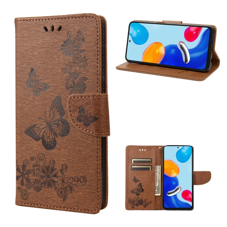 Brown butterfly embossed flip leather phone case with folio flap and strap
