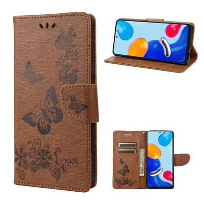 Brown butterfly embossed flip leather phone case with folio flap and strap