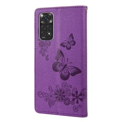 Purple butterfly embossed leather phone case, back view with camera cutout