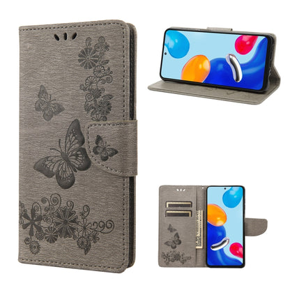 Grey butterfly embossed flip leather phone case with folio flap and strap