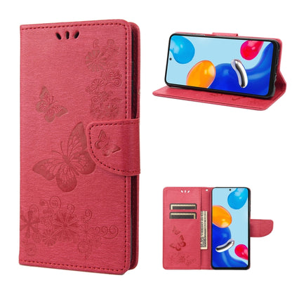 Red butterfly embossed flip leather phone case with folio flap and strap