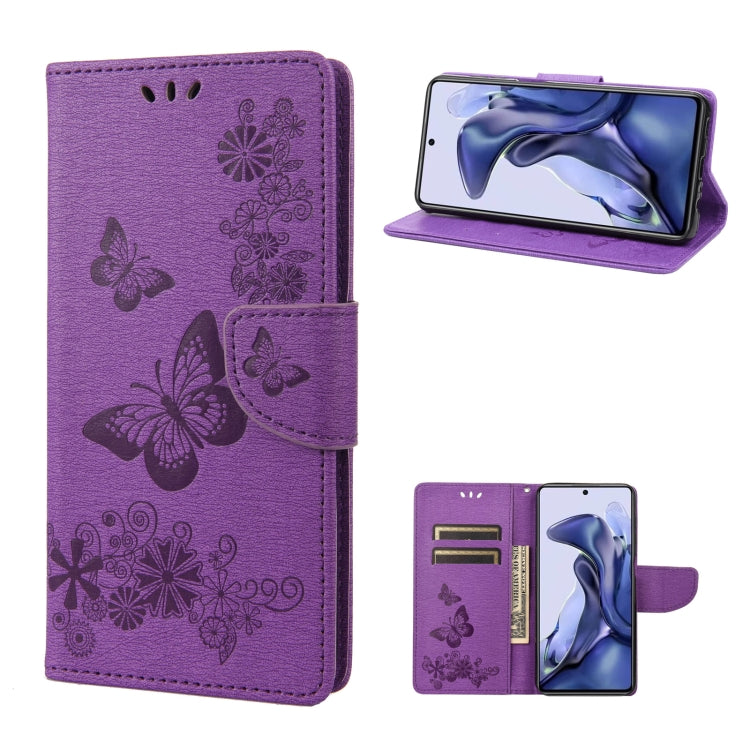 Purple butterfly embossed flip leather phone case, phone fitted on back cover