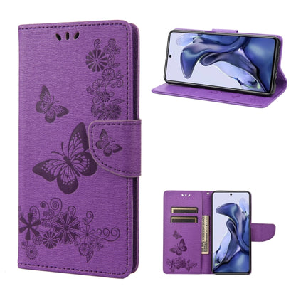 Purple butterfly embossed flip leather phone case, phone fitted on back cover