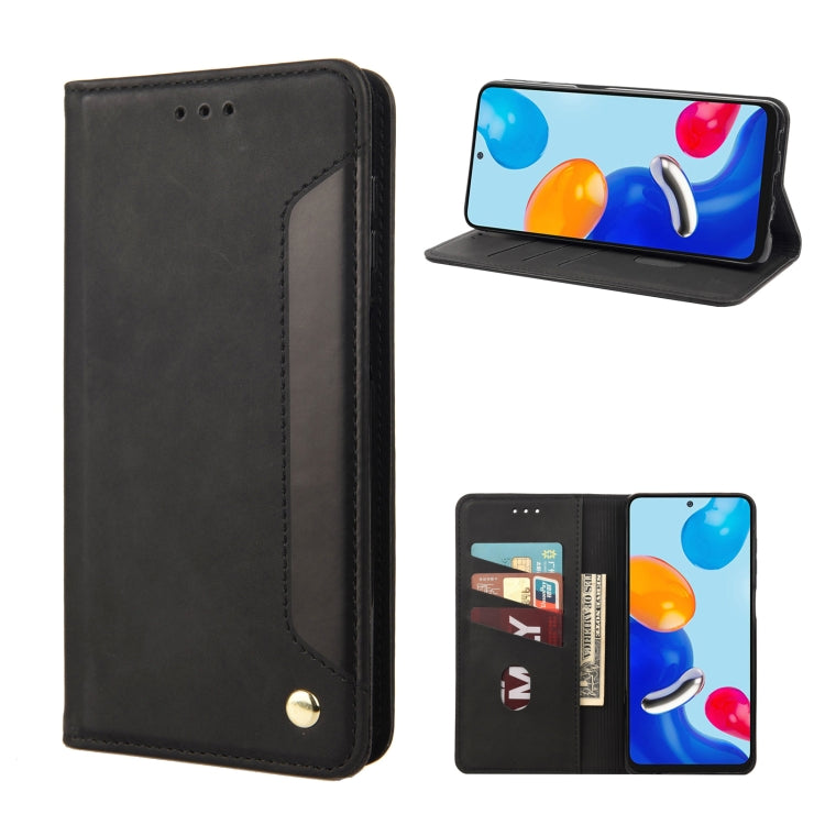Black magnetic leather flip phone case with stitched interior pocket and button closure