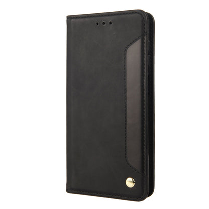 Black magnetic leather flip phone case with cutouts and gold snap button