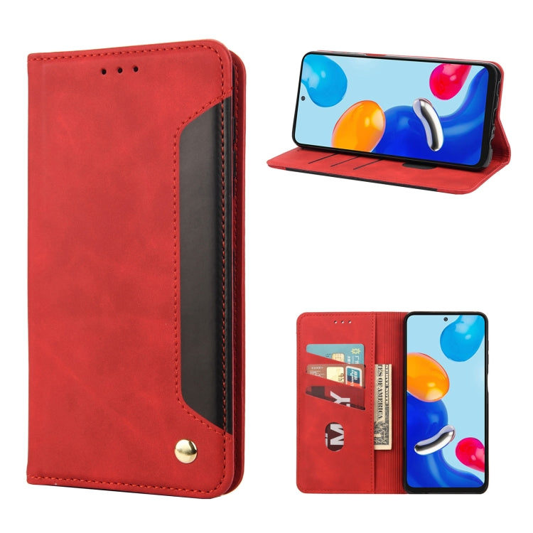 Red magnetic leather flip phone case with card slots and gold snap button